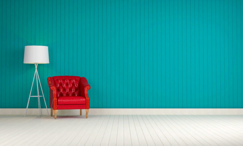 blue-wall-with-red-sofa